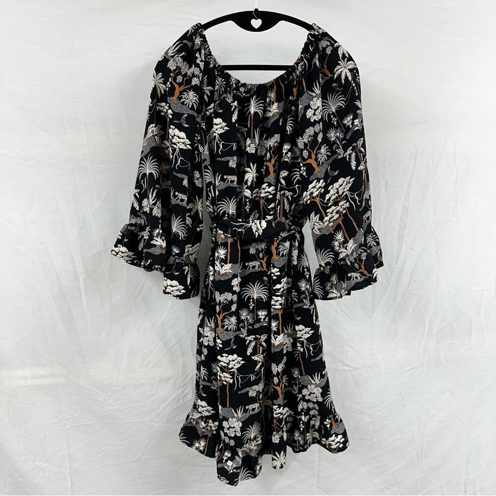 NEW H&M leopard palm tree print dress with ruffles